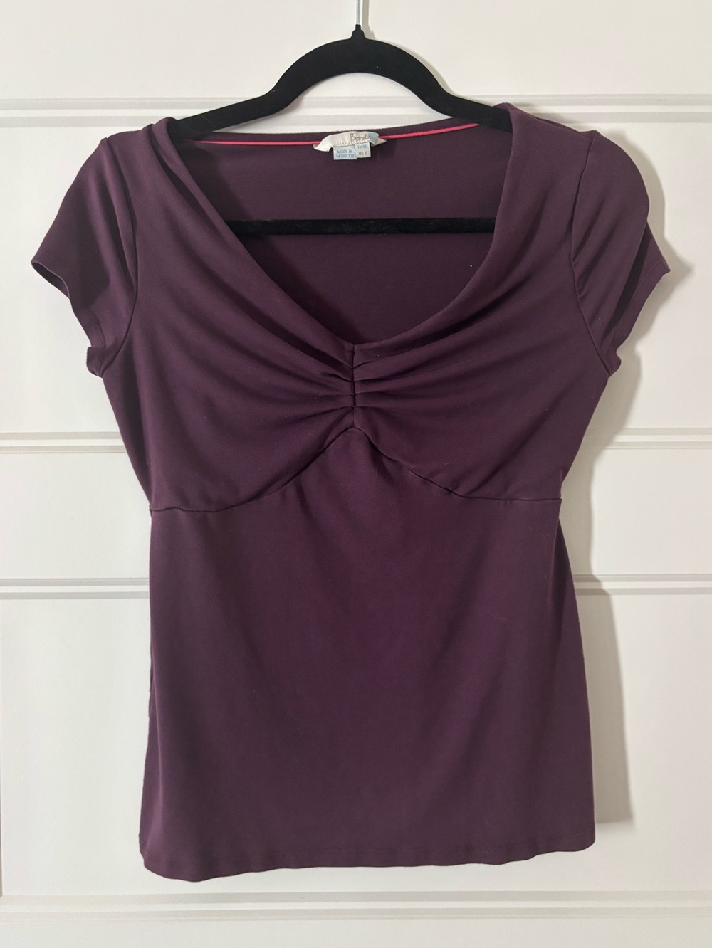 Boden Plum Women's Ruched V-Neck Cap Sleeve Top Size 6